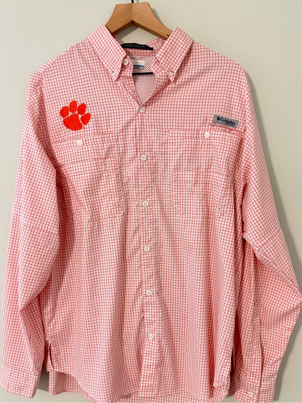 Columbia PFG Clemson Tigers Super Tamiami Long Sleeve Fishing Shirt Men’s M